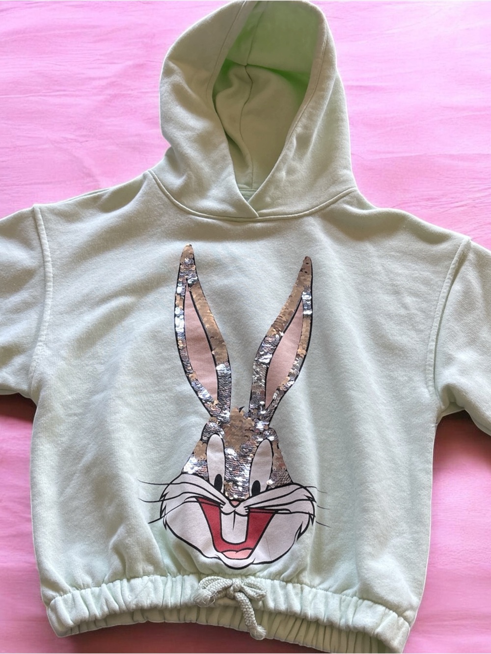 Zara Mint Green Kids Sequin Bunny Hoodie